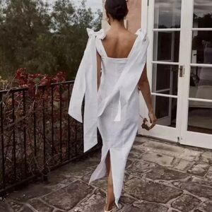 Dissh Aisle Linen Bow Strap Midi Dress Size AU 12 l US 8